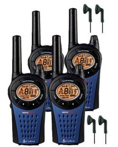 12 Km Cobra MT975 Walkie Talkie 2 Two Way PMR Radio Quad Pack + 4 x Comtech CM-15PT Headsets