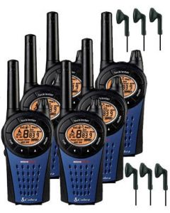 12 Km Cobra MT975 Walkie Talkie 2 Two Way PMR Radio Six Pack + 6 x Comtech CM-15PT Headsets