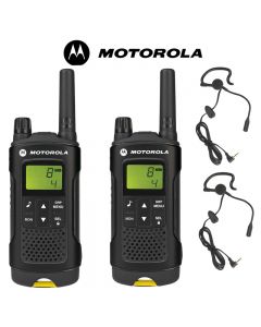 8Km Motorola XT180 PMR Walkie Talkie TWO WAY RADIO Twin pack + 2  headsets with boom Mics