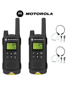 8Km Motorola XT180 PMR Walkie Talkie TWO WAY RADIO Twin pack + 2 CM-215TH Throat Mics Headsets