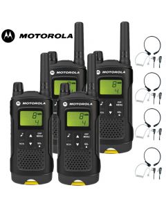 8Km Motorola XT180 PMR Walkie Talkie TWO WAY RADIO Quad pack + 4 CM-215TH Throat Mics Headsets
