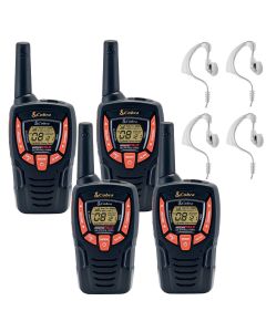 5Km Cobra AM245 Two Way PMR 446 Walkie Talkie Licence Free Radio Quad Pack + 4 Headsets