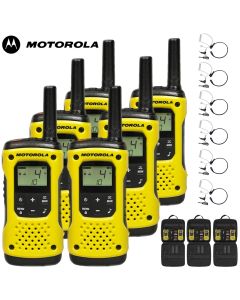 10Km Motorola TLKR T92 H2O Floating Two Way Radio Walkie Talkie Travel Pack with 6 x Comtech CM-215TH PTT/VOX Throat Mics - Six