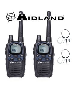 12Km Midland G7 Pro Dual Band Long Range Two Way PMR 446 Licence Free Radios with 2 x Comtech CM-415TH PTT/VOX Throat mics for Skiing & Go KartinG - Twin pack