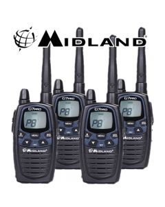 12Km Midland G7 Pro Dual Band Long Range Walkie Talkie Two Way PMR 446 Radio Licence Free - Quad Pack