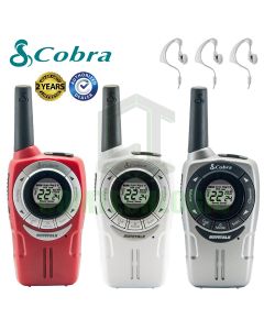 8Km Cobra Soho Two Way PMR 446 Walkie Talkie Licence Free Radio + 3 Headsets