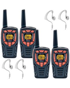 10Km Cobra AM845 Two Way PMR 446 Walkie Talkie Licence Free Radio Quad Pack + 4 CM-15PT Headsets