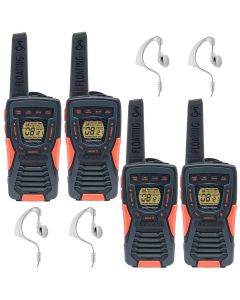 12Km Cobra AM1035 FLT Two Way Walkie Talkie Waterproof Floating Radio Quad Pack + 4 CM-15PT Handsfree