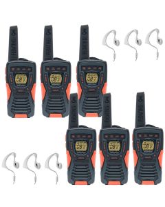 12Km Cobra AM1035 FLT Two Way Walkie Talkie Waterproof Floating Radio Six Pack + 6 CM-15PT Handsfree