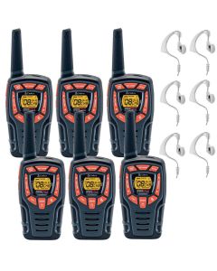 10Km Cobra AM845 Two Way PMR 446 Walkie Talkie Licence Free Radio Six Pack + 6 CM-15PT Headsets