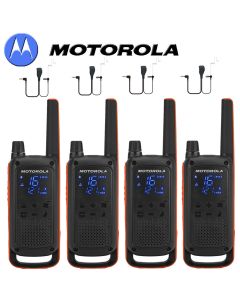 10Km Motorola TLKR T82 Walkie Talkie Two Way Licence Free PMR 446 Radio For Security Leisure Quad Pack + 4 Headsets