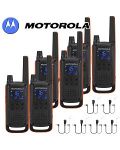 10Km Motorola TLKR T82 Walkie Talkie Two Way Licence Free PMR 446 Radio For Security Leisure Six Pack + 6 Headsets