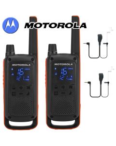 10Km Motorola TLKR T82 Walkie Talkie Two Way Licence Free PMR 446 Radio For Security Leisure Twin Pack + 2 Headsets