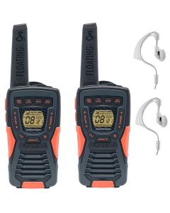 12Km Cobra AM1035 FLT Two Way Walkie Talkie Waterproof Floating Radio Twin Pack + 2 CM-15PT Handsfree