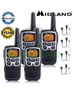 8km Midland XT50 Licence Free 2 Two Way Walkie Talkie PMR446 Radio + 4 Headsets