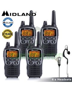 12km Midland XT70 Twin Band Two Way Walkie Talkie PMR446 Radio + 4 Headsets
