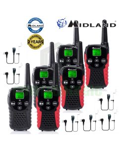 Midland G5C-UK Licence Free 2 Two Way Walkie Talkie PMR446 Radio + 6 Headsets