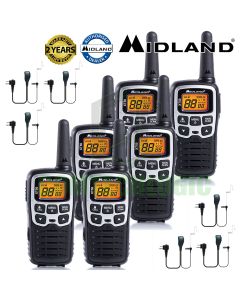 8km Midland XT50 Licence Free 2 Two Way Walkie Talkie PMR446 Radio + 6 Headsets