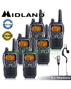 12km Midland XT70 Twin Band Two Way Walkie Talkie PMR446 Radio + 6 Headsets