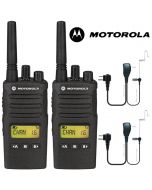 8Km Motorola XT460 Two Way PMR 446 Walkie Talkie Licence Free Radio Twin Pack with 2 x Comtech CM-60PT PTT Headset for Business & Military Use