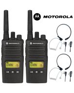 8Km Motorola XT460 Two Way PMR 446 Walkie Talkie Licence Free Radio Twin Pack with 2 x Comtech CM-515TH PTT/VOX Throat mic Headset for Business & Military Use