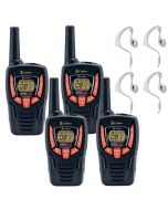 8Km Cobra AM645 Two Way PMR 446 Walkie Talkie Licence Free Radio + 4 x Comtech CM-15PT PTT Handsfree Headsets - Quad pack