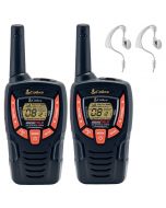 8Km Cobra AM645 Two Way PMR 446 Walkie Talkie Licence Free Radio + 2 x Comtech CM-15PT PTT Handsfree Headsets - Twin pack